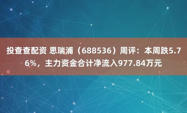 投查查配资 思瑞浦（688536）周评：本周跌5.76%，主力资金合计净流入977.84万元